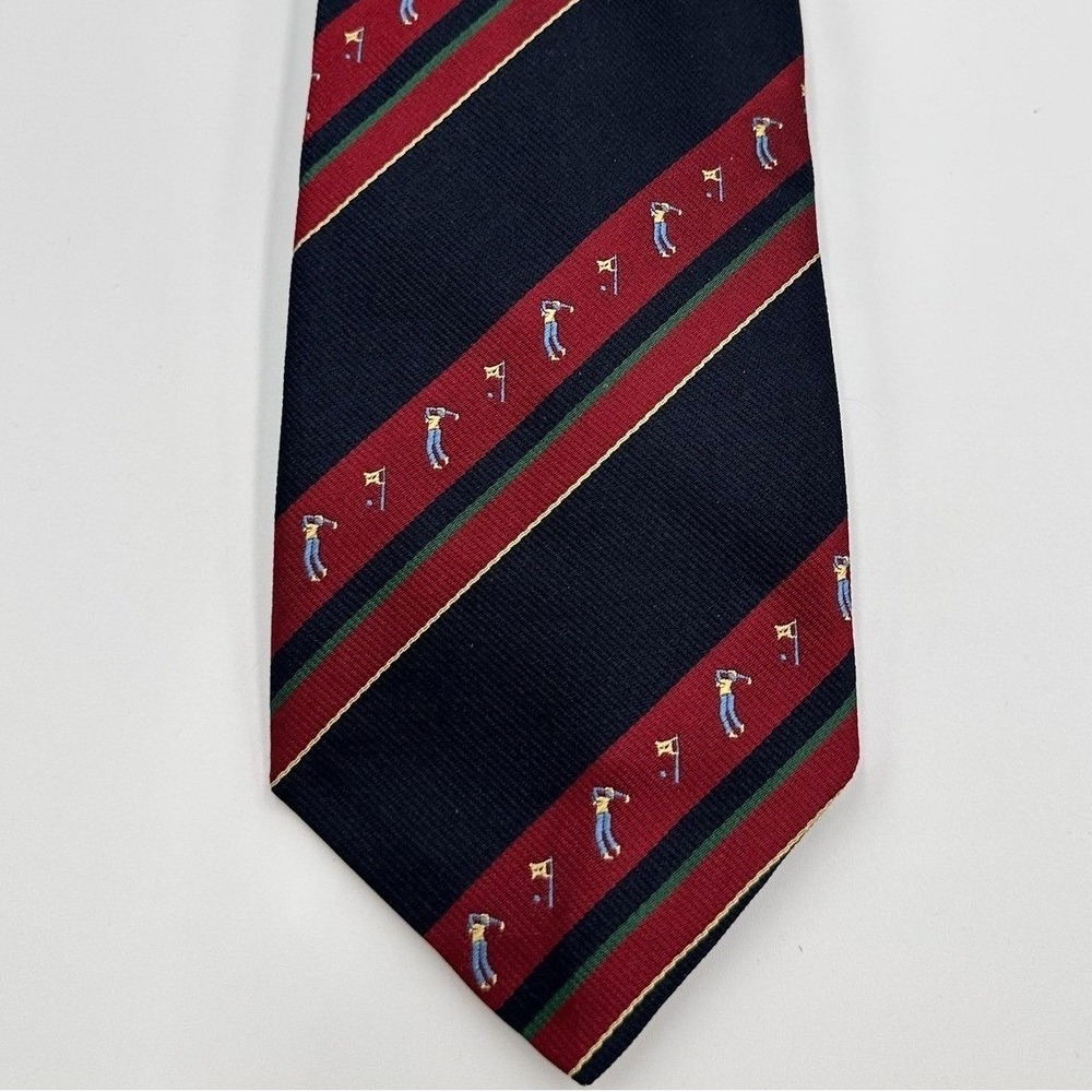 Vintage Golf Tie Mens Navy Red Silk Woven Preppy Ivy Country Club Style Stripe‎